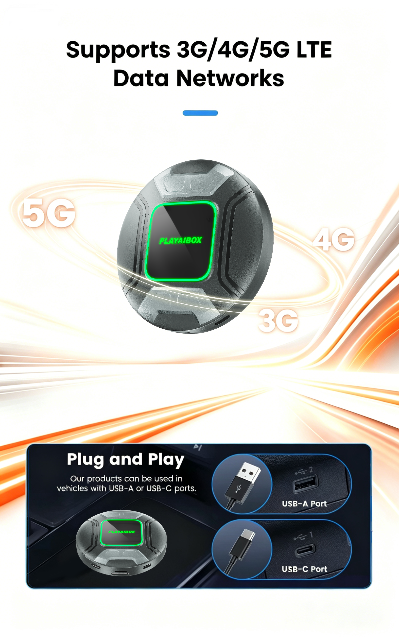PlayAiBox Qualcomm 6350 Android15 Wireless Carplay AI Box 8GB+128GB Mirrolink 5G Network HDMI Car Multimedia for YouTube Netflix