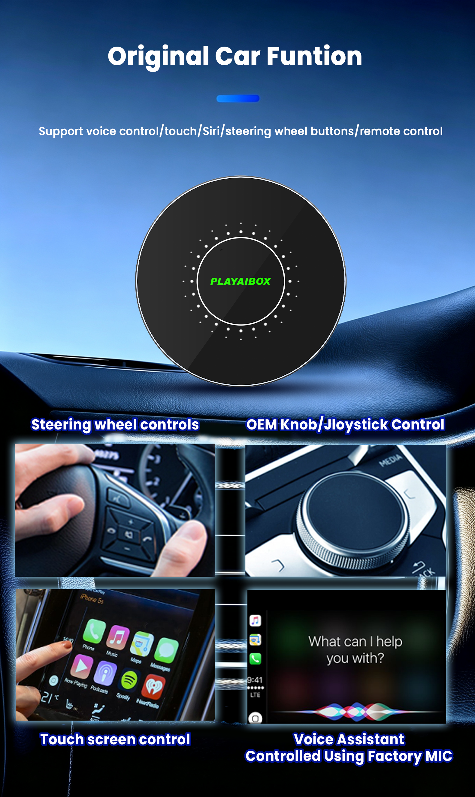 PlayAiBox Android 15 System Wireless CarPlay Ai Box 4GB+64GB Built-in Gps for Youtube Netflix for OEM Car With Wired Carplay