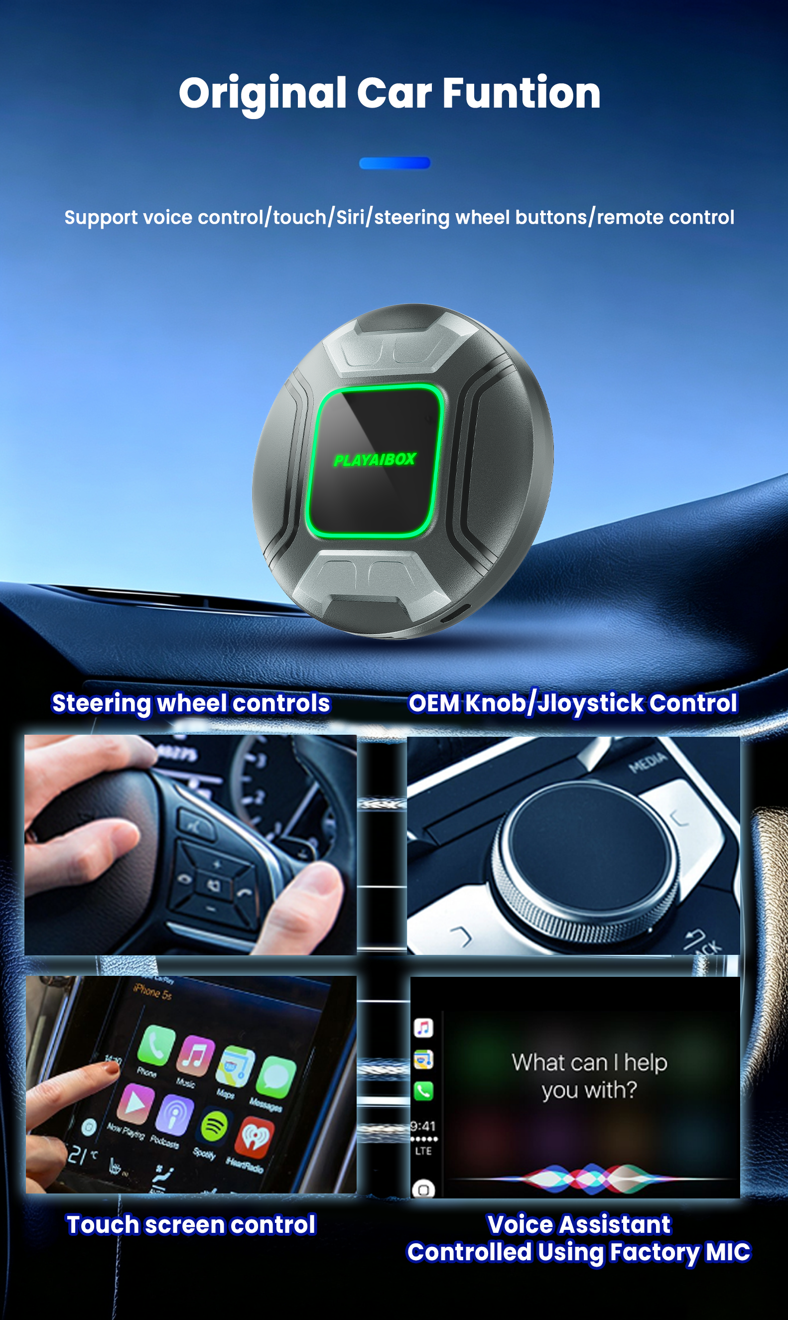 PlayAiBox Android 15 System Wireless Carplay AI Box Qualcomm 6225 for YouTube Netflix 4GB+64GB Built in GPS for OEM CarPlay Cars
