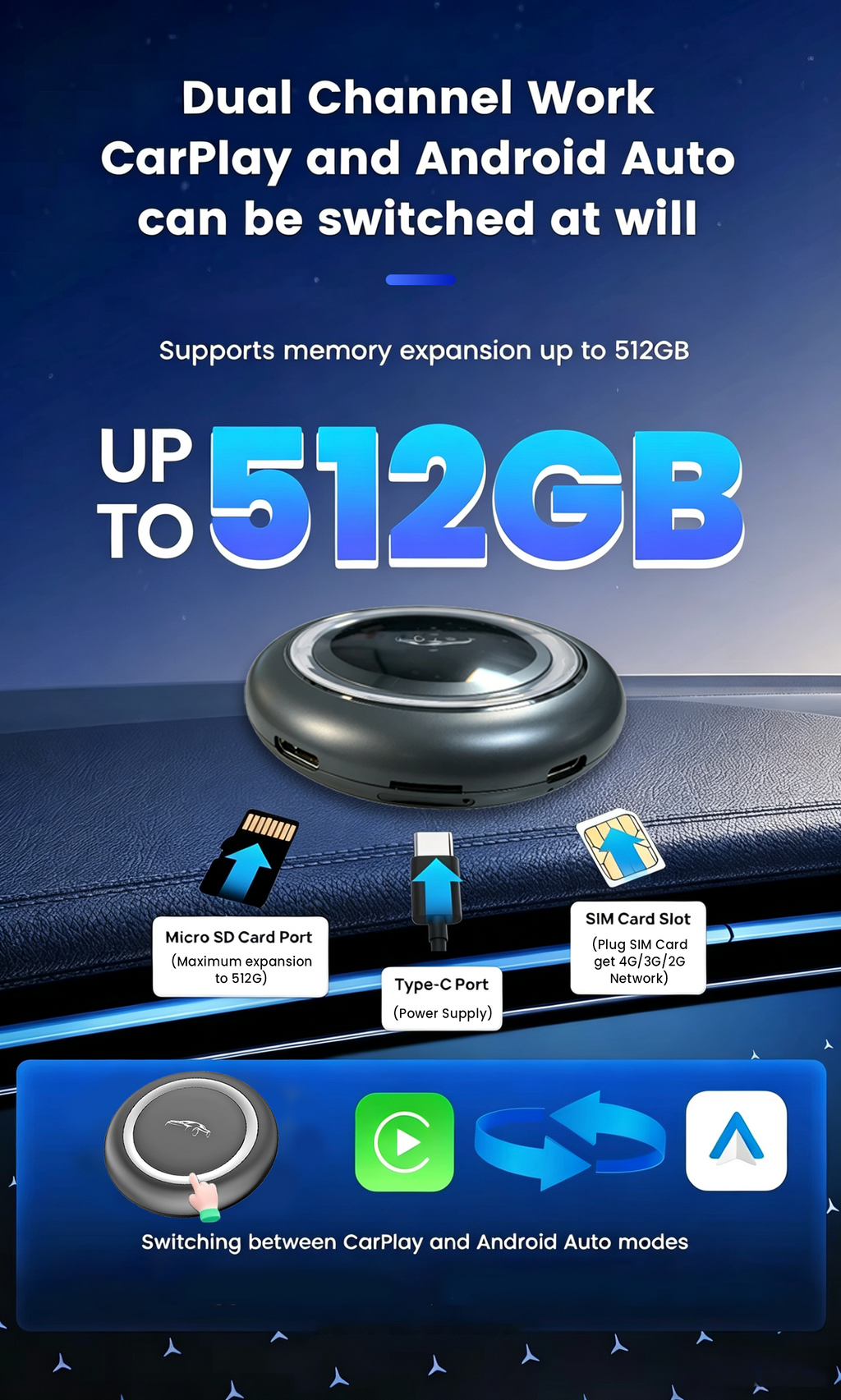 PlayAiBox15 System Car Multimedia 4G 64GB CarPlay Android 13 Tbox with Massive Apps AI Video Box Wireless Adapter for Youtube