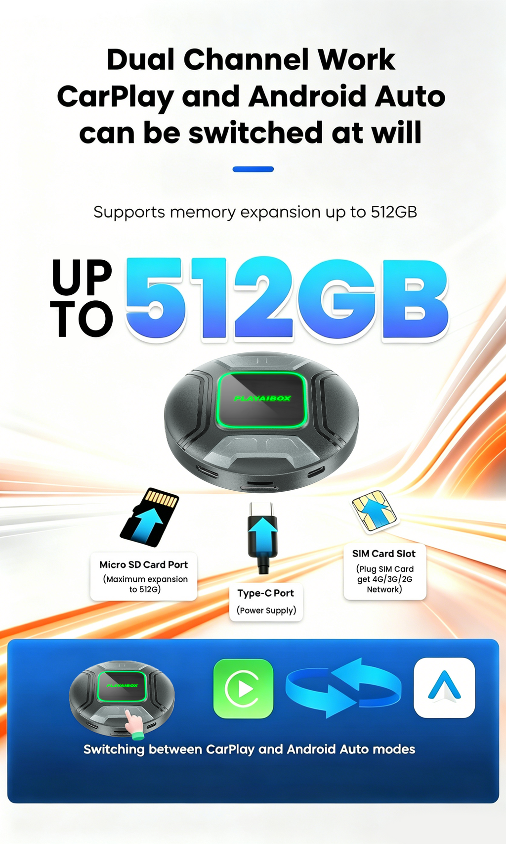 PlayAiBox Qualcomm 6350 Android15 Wireless Carplay AI Box 8GB+128GB Mirrolink 5G Network HDMI Car Multimedia for YouTube Netflix