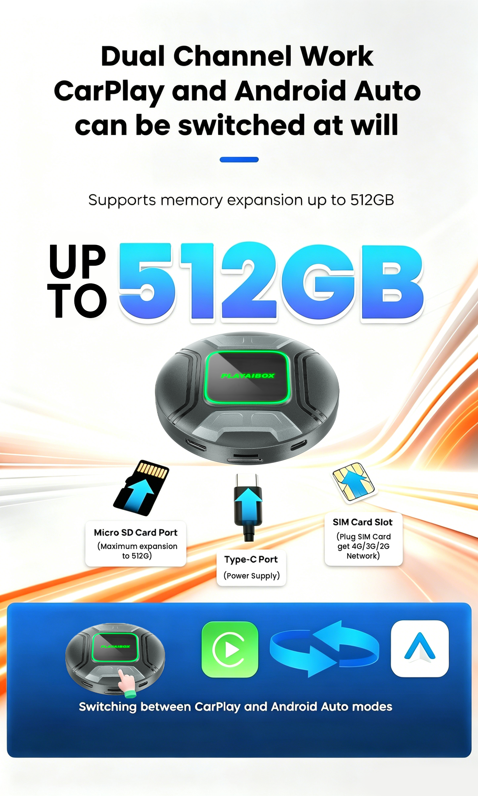 PlayAiBox Qualcomm 6350 Android15 Wireless Carplay AI Box 8GB+128GB Mirrolink 5G Network HDMI Car Multimedia for YouTube Netflix