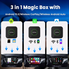 Newest Android 15 System CarPlay AI Box 4G+64GB Wireless Adapter Car Multimedia Player Supports Split Screen & Multi Apps