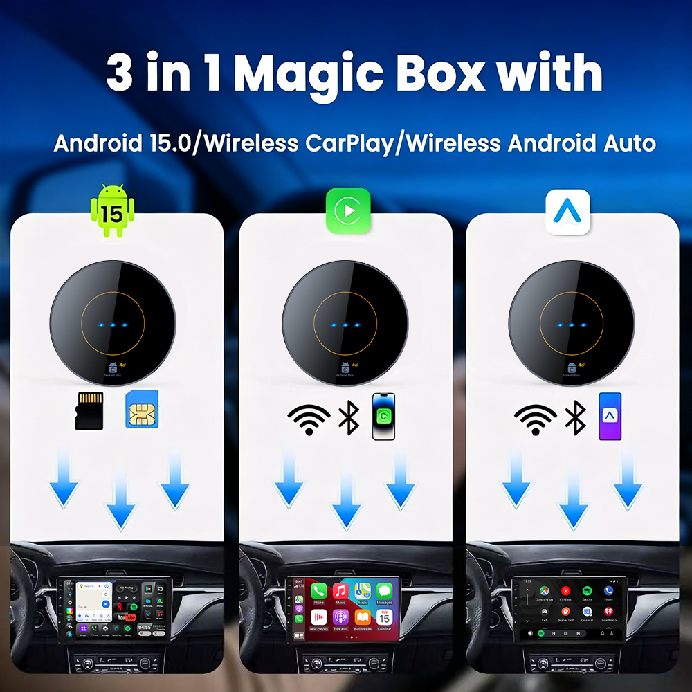 Playaibox CarPlay Ai Box 4GB+64GB Car Smart Box Android15 Wireless Apple Android Auto CarPlay Adapter AiBox Android 15 Carplay