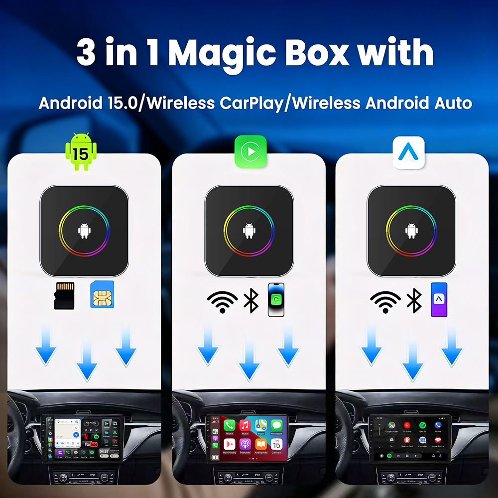 PlayAiBox  Android 15 CarPlay AI Box 4G+64GB Wireless Car Adapter Tbox Multimedia Player for YouTube Netflix GPS Navigation