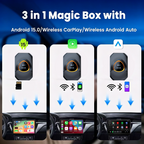 Wireless CarPlay Adapter. Built-in Android 15 System for Android Boxes. 2G + 16GB, Plug and Play, Can Download Any Application.