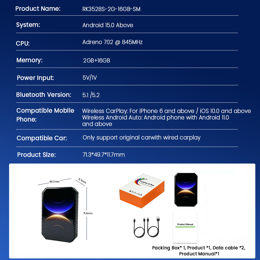 Carplay Wireless Adapter, AI Box Carplay Supports for Netflix/YouTube/TF Card, 2GB+16GB Magic Box Adapter, Plug & Play