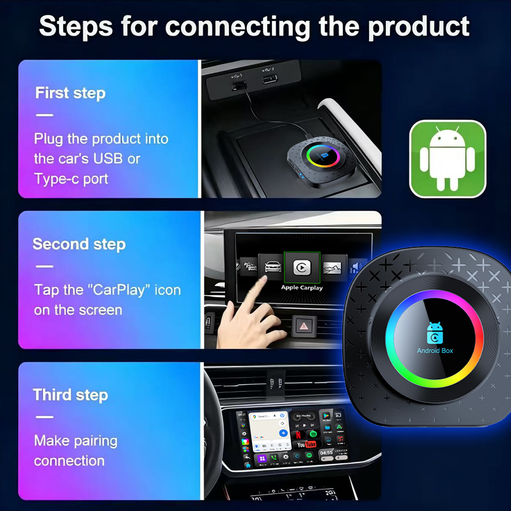 Playaibox 4G+64GB Carplay Android Auto Stereo Video Car Adapter Ai Car Play Box Android 15 Universal Module Wireless Car Play