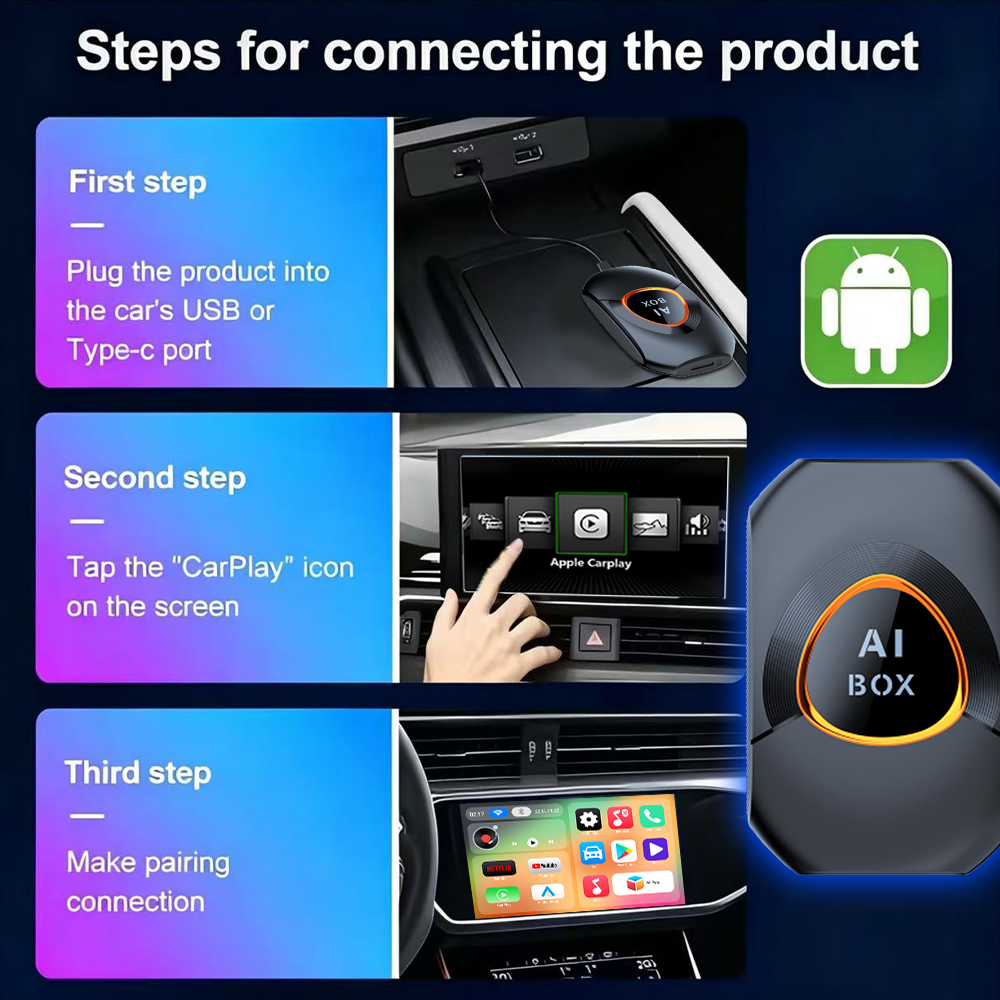 Wireless CarPlay Adapter. Built-in Android 15 System for Android Boxes. 2G + 16GB, Plug and Play, Can Download Any Application.