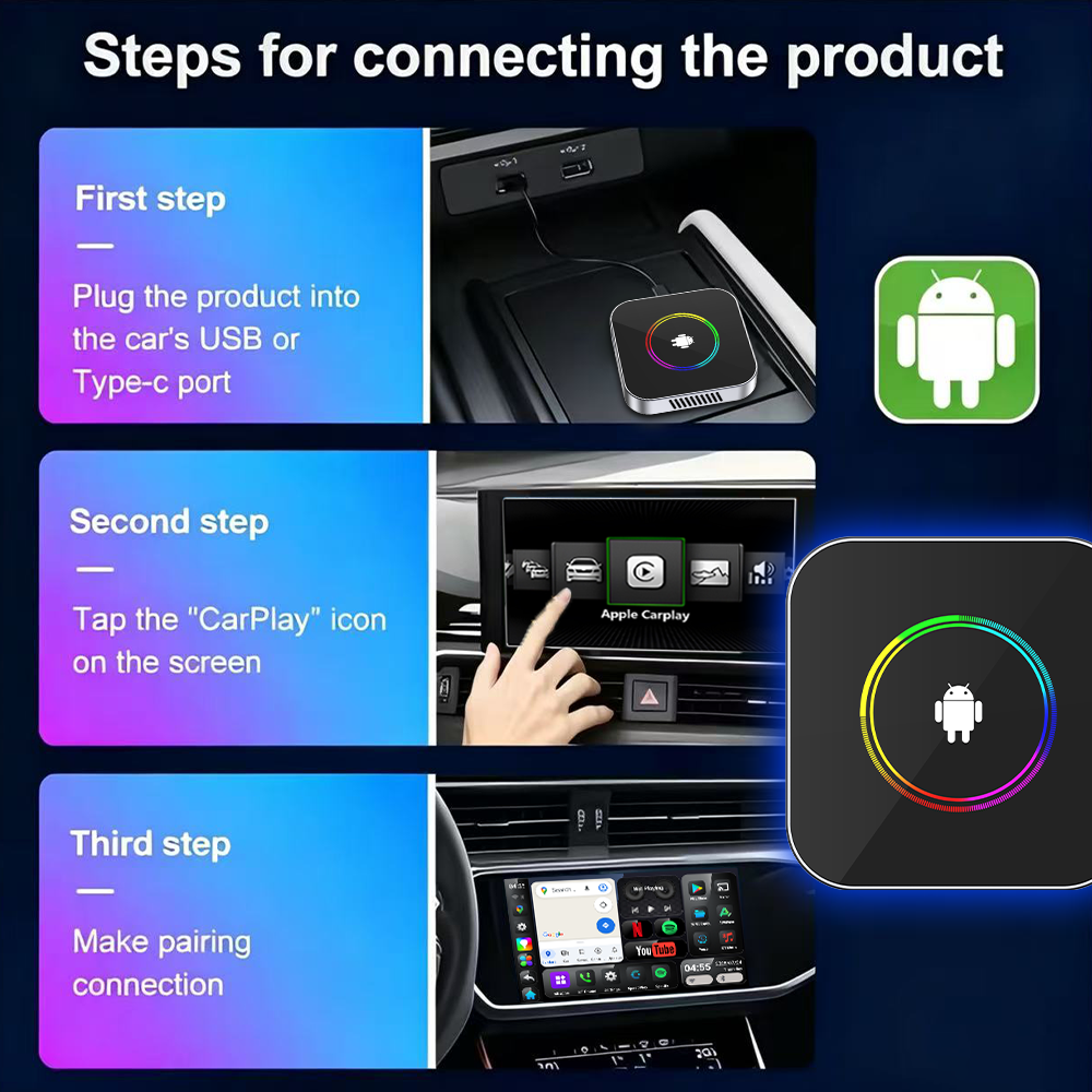 PlayAiBox  Android 15 CarPlay AI Box 4G+64GB Wireless Car Adapter Tbox Multimedia Player for YouTube Netflix GPS Navigation