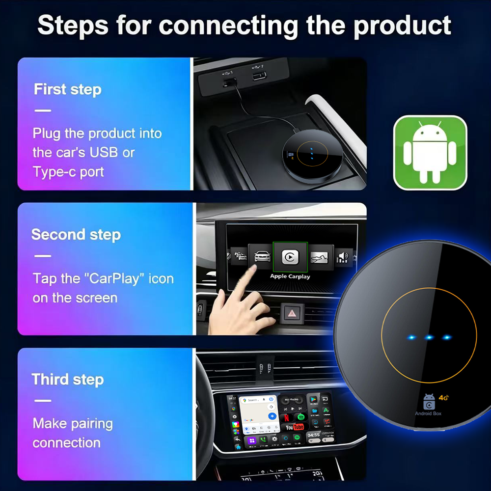 Playaibox CarPlay Ai Box 4GB+64GB Car Smart Box Android15 Wireless Apple Android Auto CarPlay Adapter AiBox Android 15 Carplay