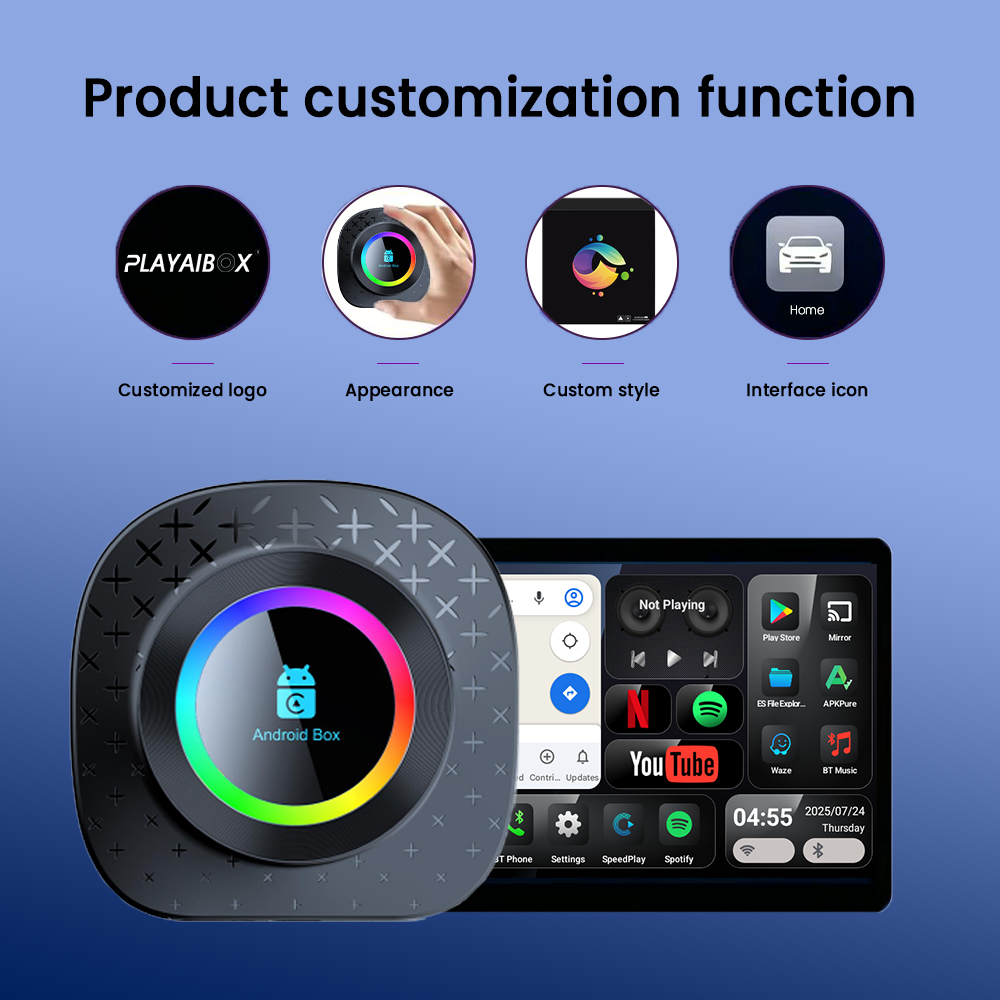 Playaibox 4G+64GB Carplay Android Auto Stereo Video Car Adapter Ai Car Play Box Android 15 Universal Module Wireless Car Play
