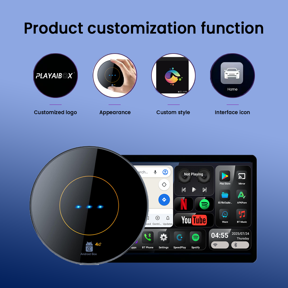 Playaibox CarPlay Ai Box 4GB+64GB Car Smart Box Android15 Wireless Apple Android Auto CarPlay Adapter AiBox Android 15 Carplay