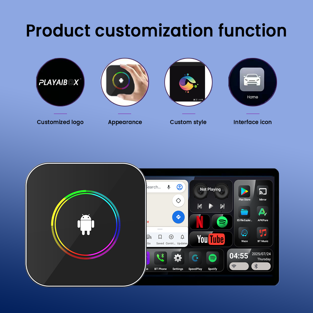 PlayAiBox  Android 15 CarPlay AI Box 4G+64GB Wireless Car Adapter Tbox Multimedia Player for YouTube Netflix GPS Navigation