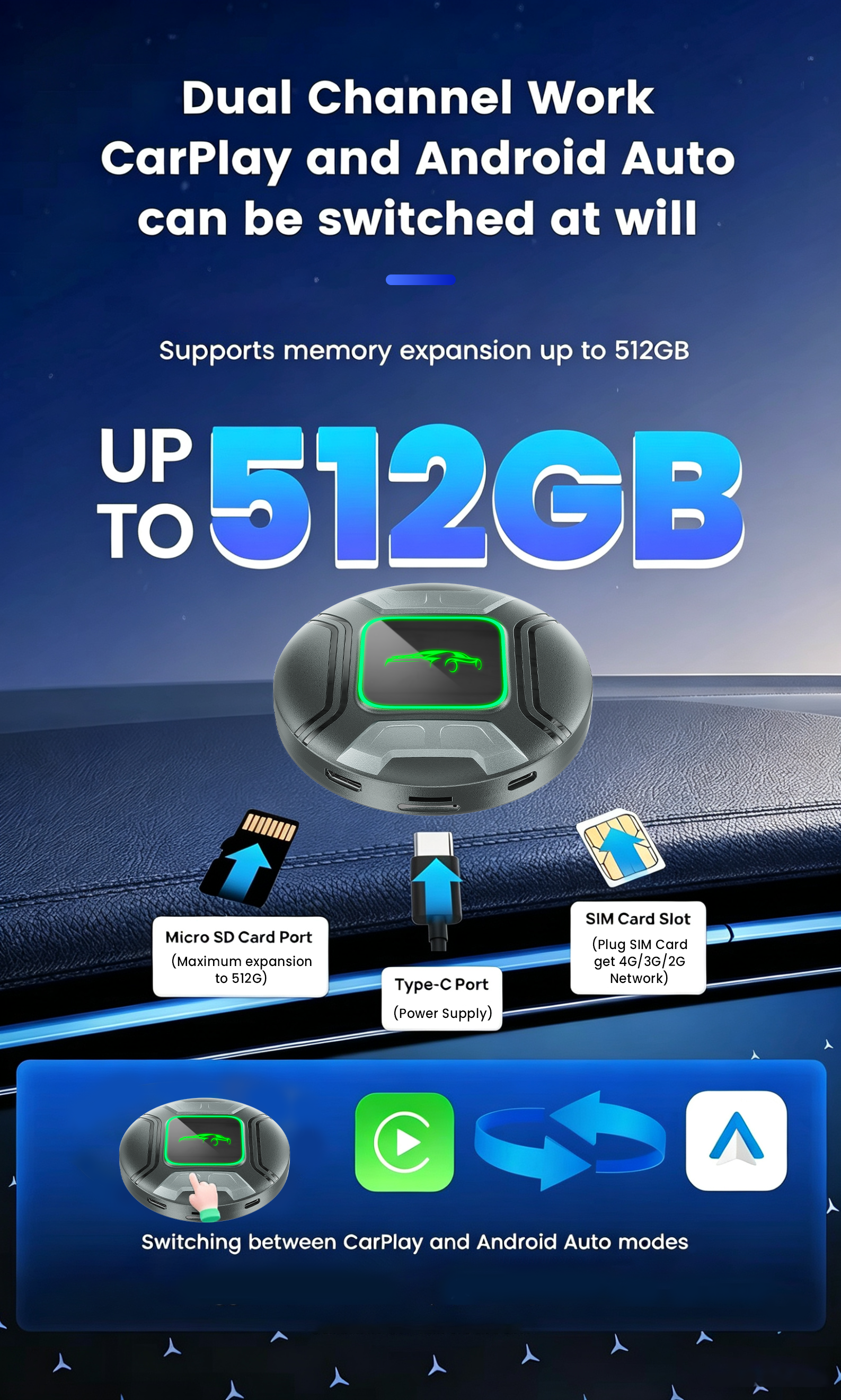 PlayAiBox Android 15 System CarPlay Video Box 4G+64GB Support HDMI Output with Massive Apps Wireless Adapter for Youtube/Netflix