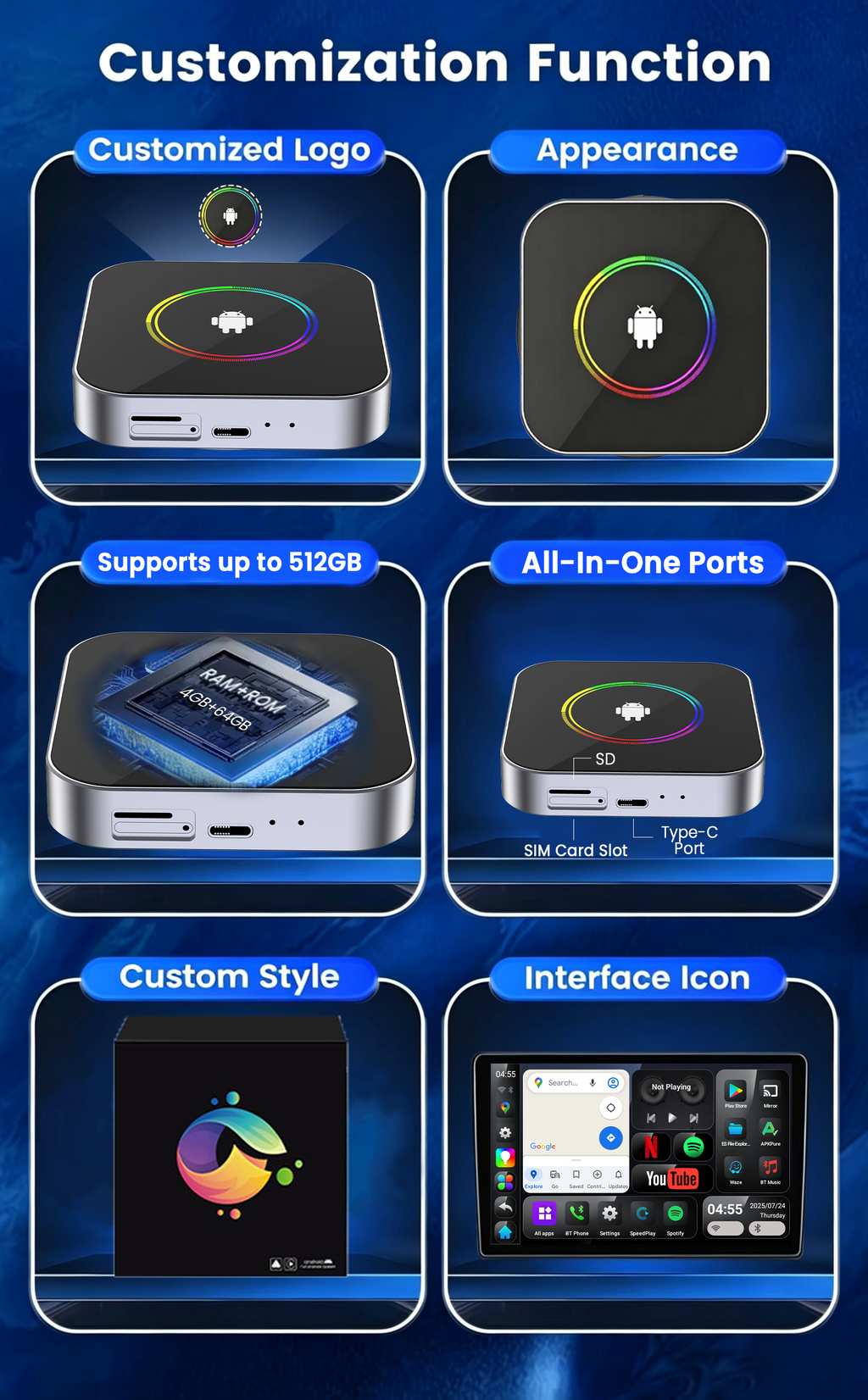 PlayAiBox  Android 15 CarPlay AI Box 4G+64GB Wireless Car Adapter Tbox Multimedia Player for YouTube Netflix GPS Navigation