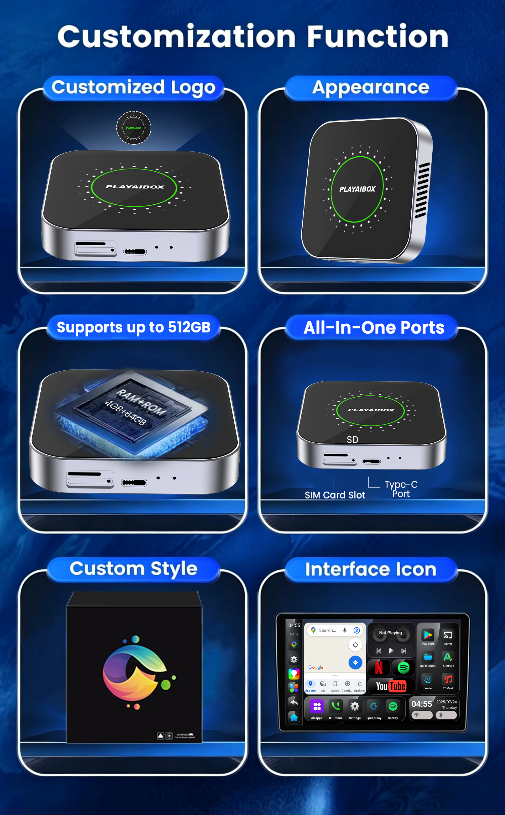 PlayAiBox Qualcomm 6115 Android Box 4G + 64GB CarPlayAndroid 15 Tbox with a Large Number of Apps, AI Video Box, Wireless Adapter