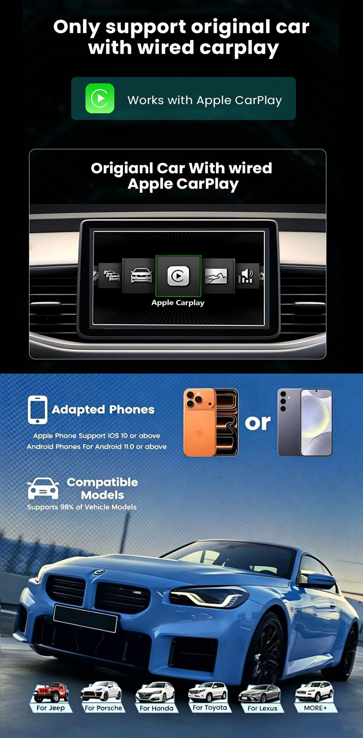 Carplay Wireless Adapter, AI Box Carplay Supports for Netflix/YouTube/TF Card, 2GB+16GB Magic Box Adapter, Plug & Play