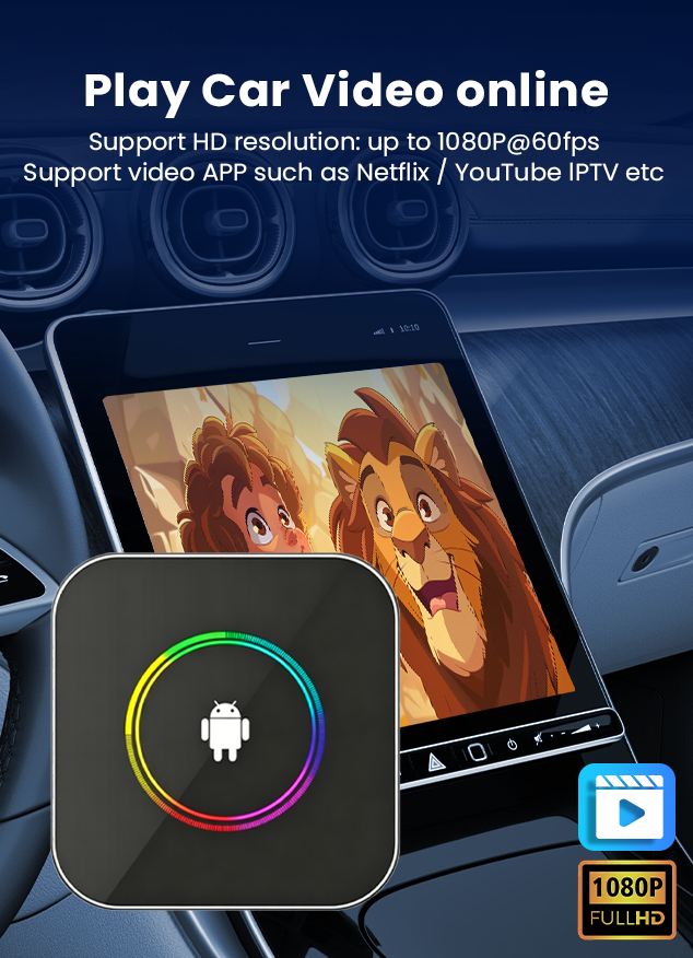 PlayAiBox  Android 15 CarPlay AI Box 4G+64GB Wireless Car Adapter Tbox Multimedia Player for YouTube Netflix GPS Navigation