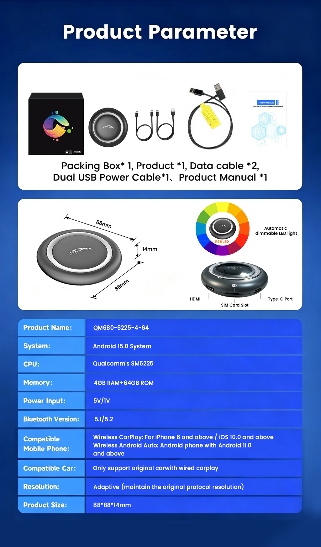 PlayAiBox15 System Car Multimedia 4G 64GB CarPlay Android 13 Tbox with Massive Apps AI Video Box Wireless Adapter for Youtube
