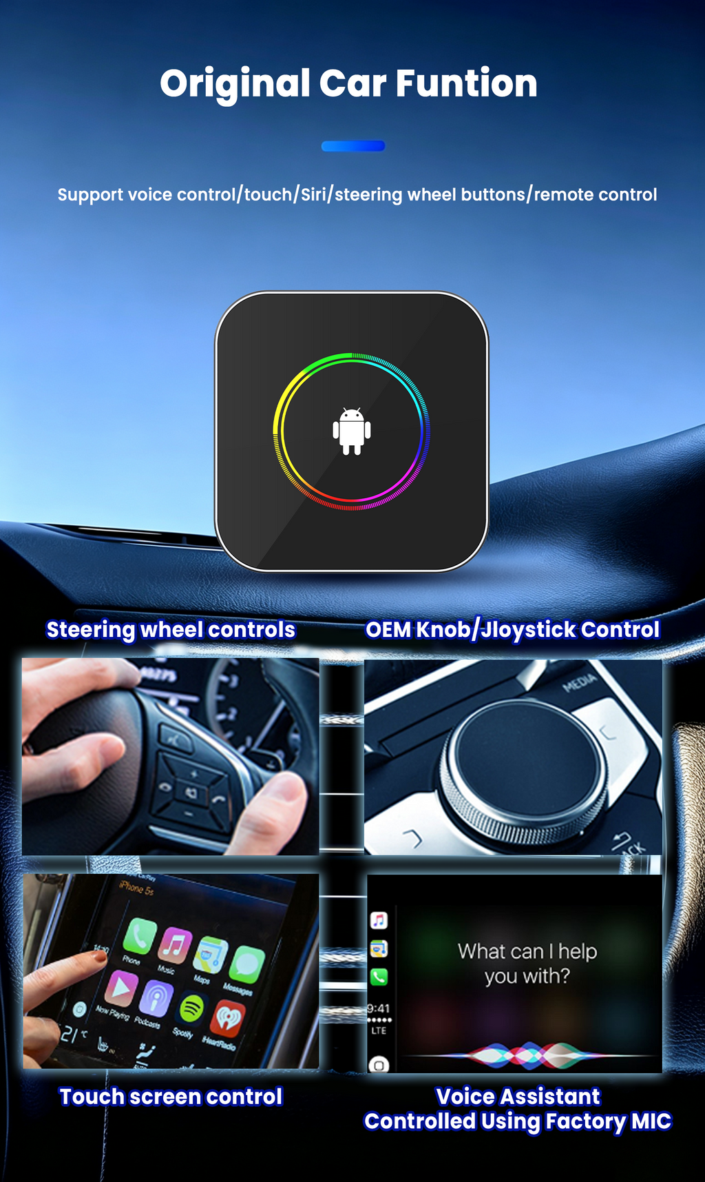 PlayAiBox  Android 15 CarPlay AI Box 4G+64GB Wireless Car Adapter Tbox Multimedia Player for YouTube Netflix GPS Navigation
