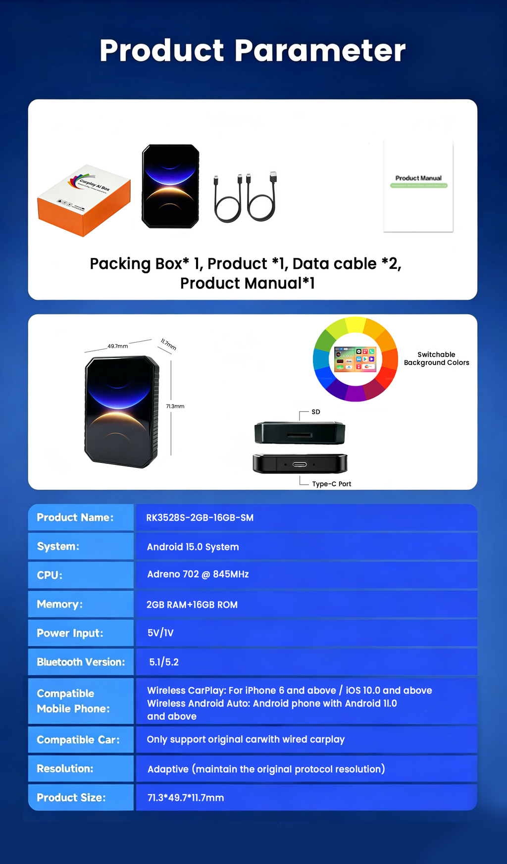 Carplay Wireless Adapter, AI Box Carplay Supports for Netflix/YouTube/TF Card, 2GB+16GB Magic Box Adapter, Plug & Play