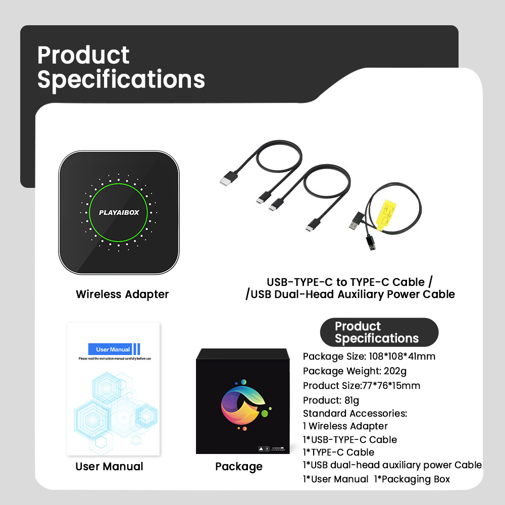 Newest Android 15 System CarPlay AI Box 4G+64GB Wireless Adapter Car Multimedia Player Supports Split Screen & Multi Apps