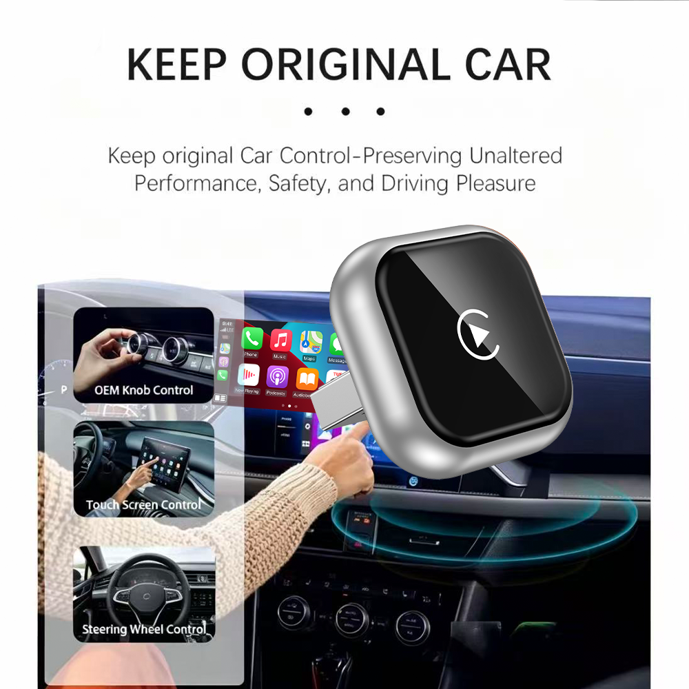 Universal 2-in-1 Wireless CarPlay Adapter - Plug and Play Automatic Connection for Factory Wired CarPlay Cars