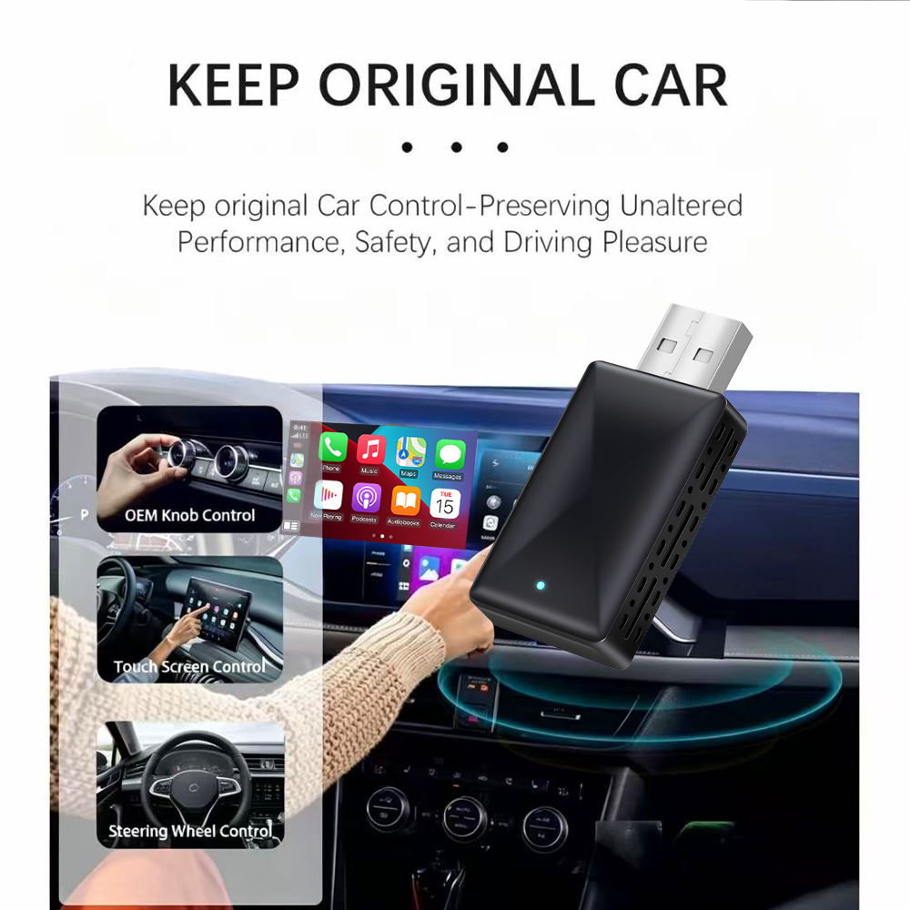 Classic Design 2-in-1 Wireless CarPlay Adapter, Stable Compatibility, Suitable for Apple and Android Car Infotainment Systems.