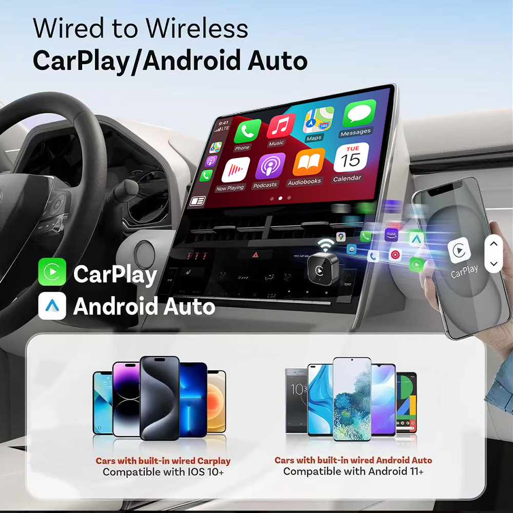 2-in-1 Wireless CarPlay Adapter for Cars - Plug and Play Automatic Connection USB Dongle, Convert Wired to Wireless