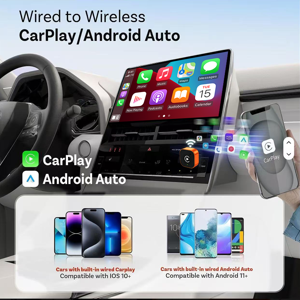 Wireless Carplay Android Auto Adapter Ai Box Plug and Play Fast Stable Connection Multimedia System Upgrade Kit