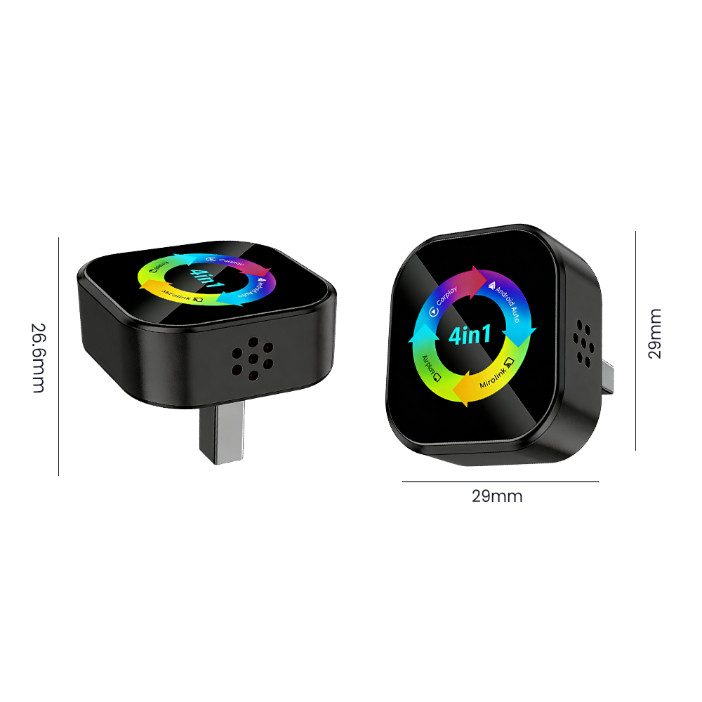4-in-1wireless CarPlay Dongle, Connects Via CarPlay/Android Auto/Android Mirror/Apple Mirror, Plug and Play, Stable and Reliable