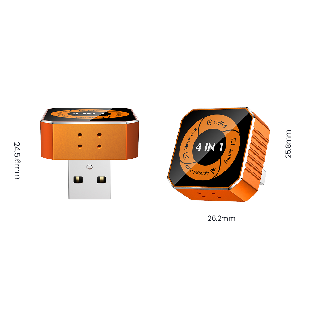 4-in-1 Wireless CarPlay Dongle, Plug and Play, Supports Video Playback Via CarPlay/Android Auto/Android Mirror/Apple Mirror.