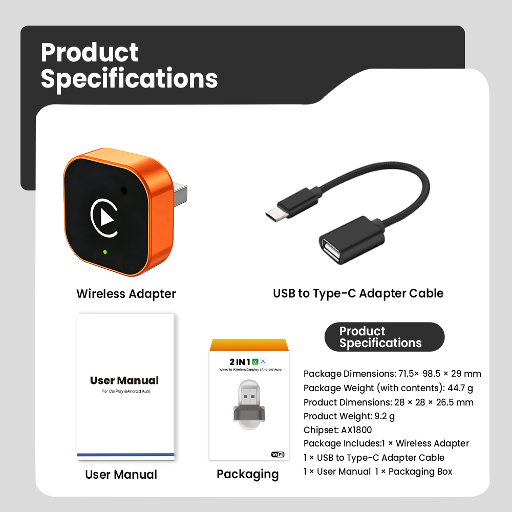 Wireless Carplay Android Auto Adapter Ai Box Plug and Play Fast Stable Connection Multimedia System Upgrade Kit