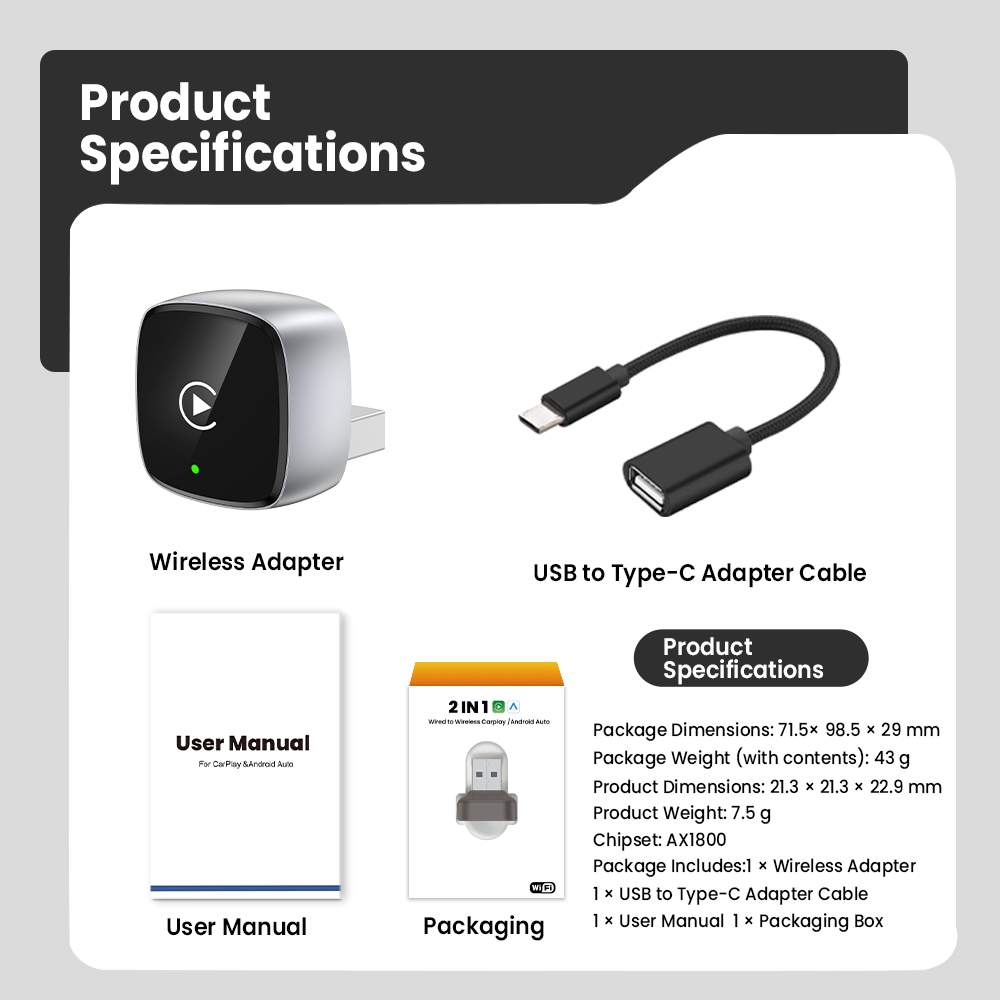 Wireless CarPlay Adapter 2026 Upgrade Mini Design,Plug & Play  - Easy Use Fast Stable Connection Car Play for iPhone & Android