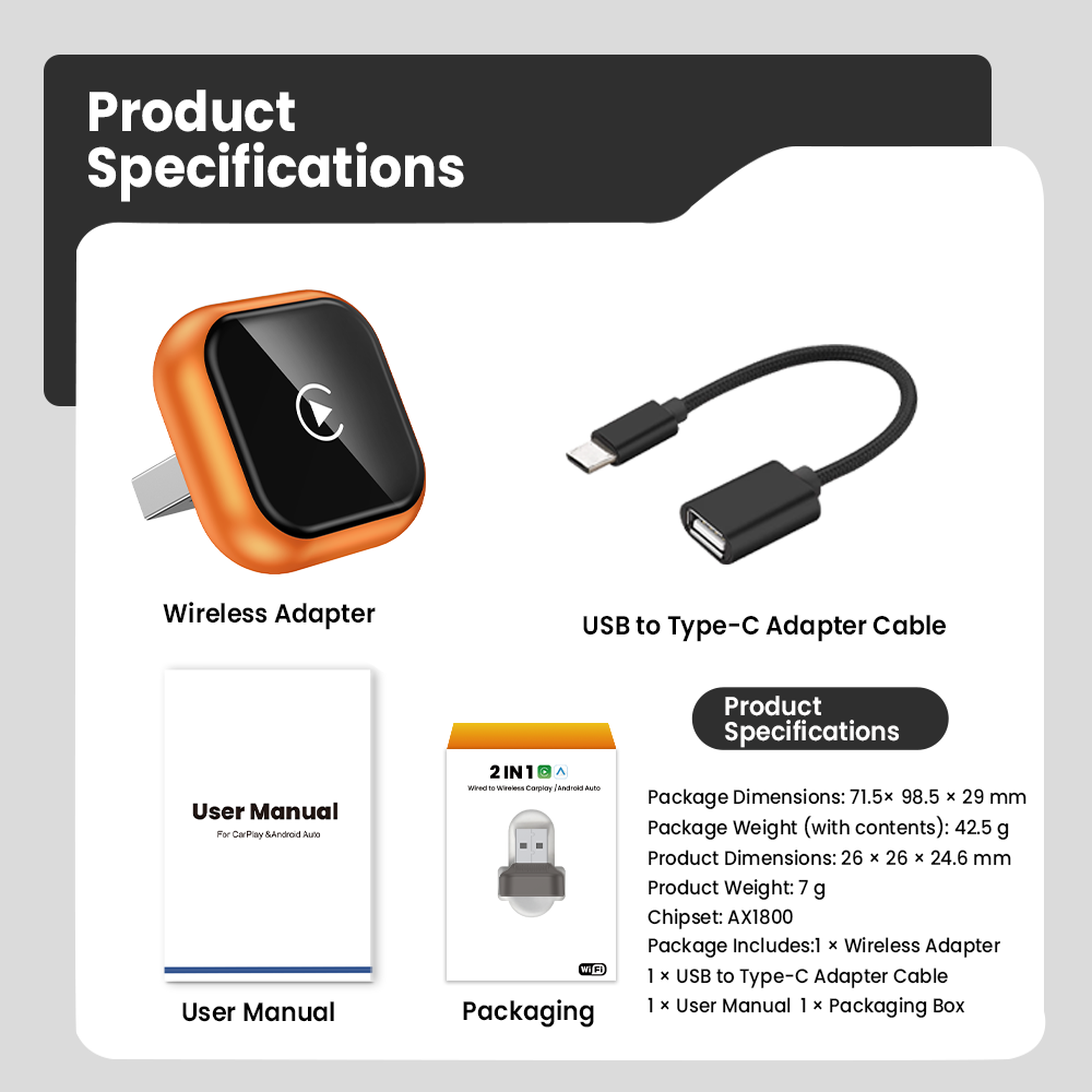 Wireless Carplay Adapter for iPhone Latest Upgrade,  Wired to Wireless for Apple Car Play Plug & Play, Zero-Lag Auto-Connect GPS