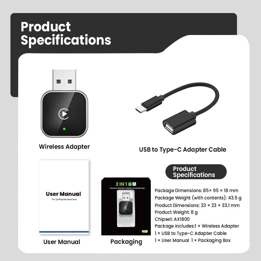 2026 New Model. Wired CarPlay to Wireless CarPlay. Compatible with Both Android and Apple Devices. Ultra-mini, Stable Connection