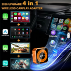4-in-1 Wireless CarPlay Dongle, Plug and Play, Supports Video Playback Via CarPlay/Android Auto/Android Mirror/Apple Mirror.