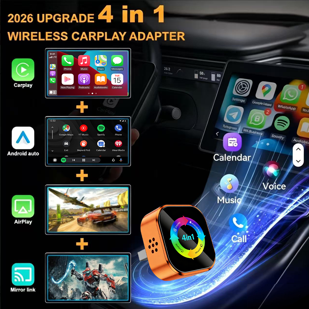 NEW 4-in-1 Wireless CarPlay Dongle Is Plug-and-play, Stable, and Connects Via CarPlay/Android Auto/Android Mirror/Apple Mirror.