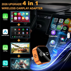 4 in 1 Wireless CarPlay Android Auto Adapter for OEM Wired Cars, USB Plug and Play for iPhone & Android Mirror Connection