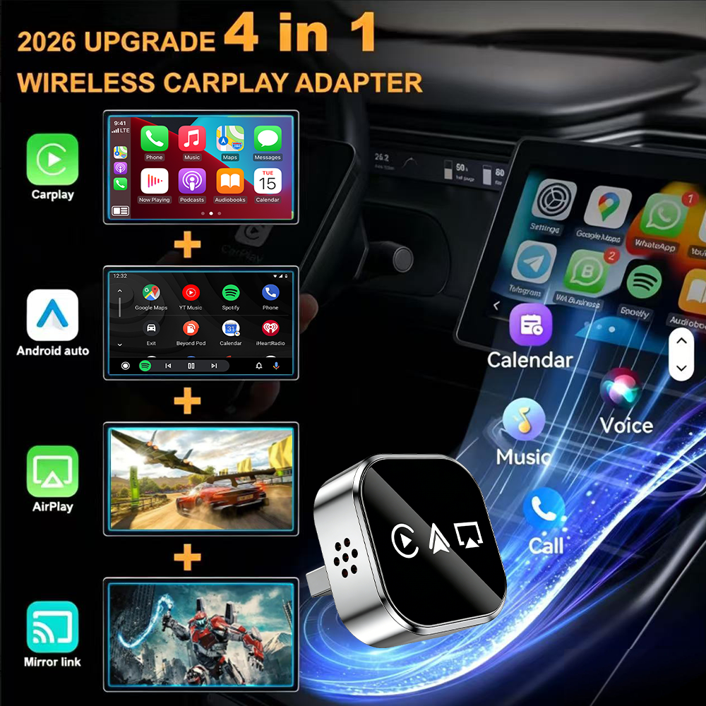 Ultra-stable 4-in-1 CarPlay, Supports Wired CarPlay to Wireless CarPlay/Android Auto/Apple/Android Mirroring