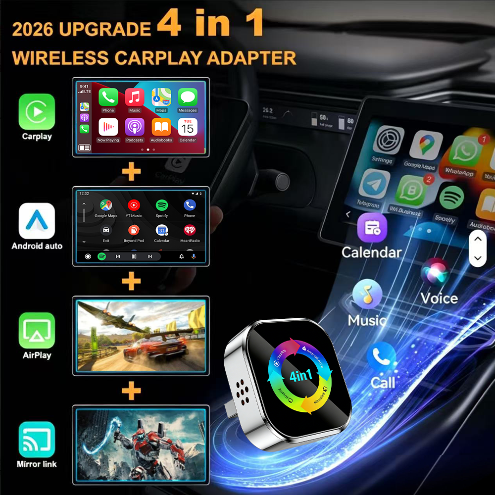 Ultra-stable 4-in-1 CarPlay, Supports Wired CarPlay to Wireless CarPlay/Android Auto/Apple/Android Mirroring
