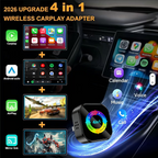 4-in-1wireless CarPlay Dongle, Connects Via CarPlay/Android Auto/Android Mirror/Apple Mirror, Plug and Play, Stable and Reliable