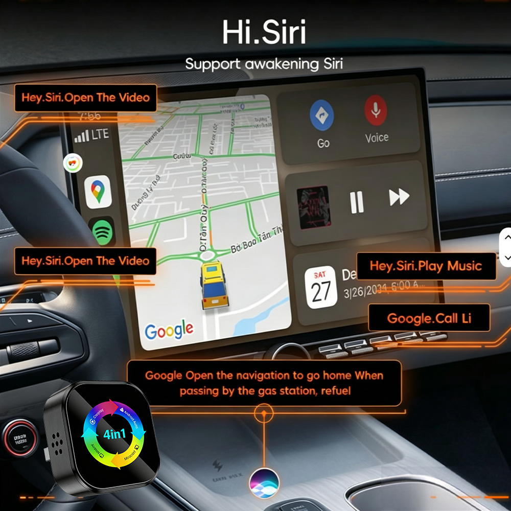 4-in-1wireless CarPlay Dongle, Connects Via CarPlay/Android Auto/Android Mirror/Apple Mirror, Plug and Play, Stable and Reliable