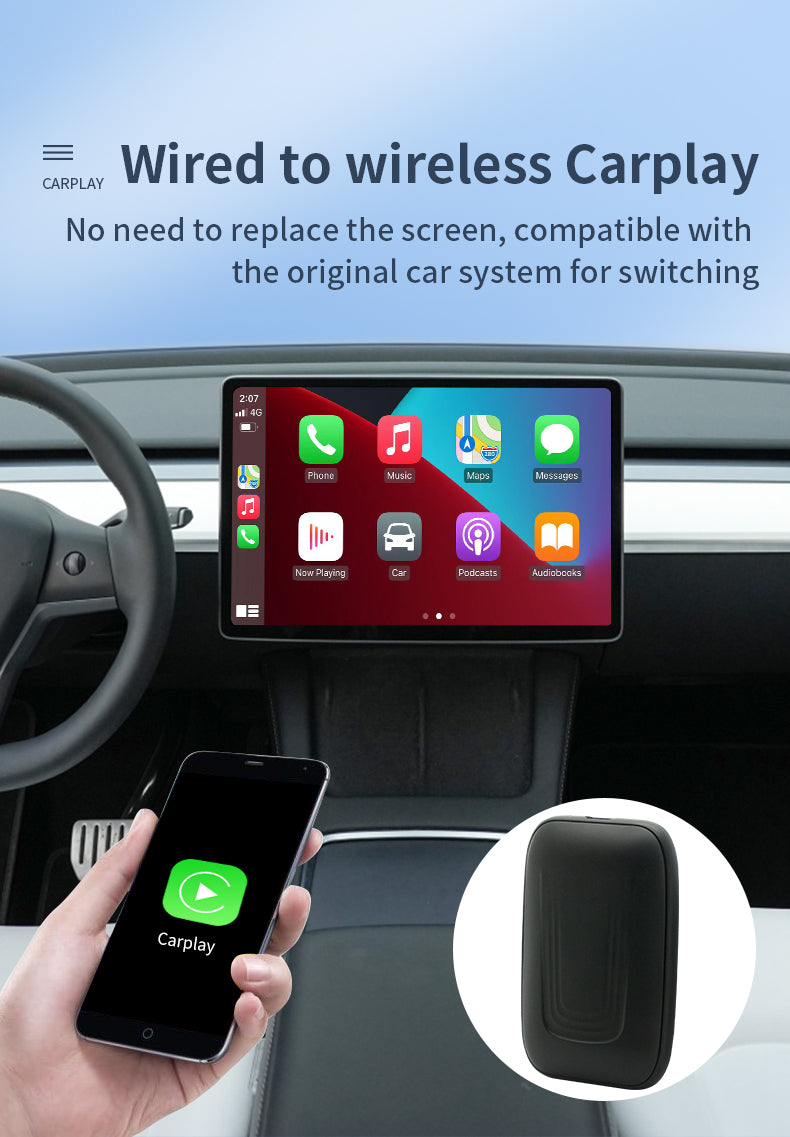 Tesla In-car Wireless CarPlay, 2+16GB Android Box, Built-in YouTube, Netflix, and Other Apps.Tesla Wireless CarPlay Android Box
