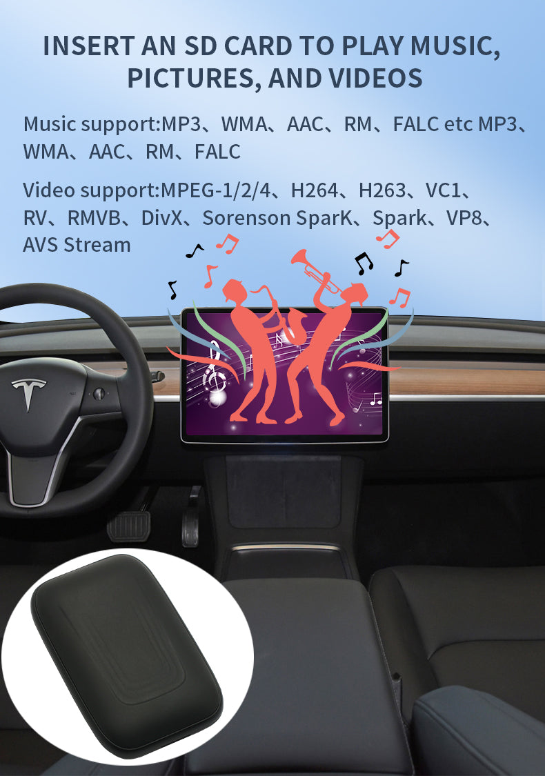 Tesla In-car Wireless CarPlay, 2+16GB Android Box, Built-in YouTube, Netflix, and Other Apps.Tesla Wireless CarPlay Android Box