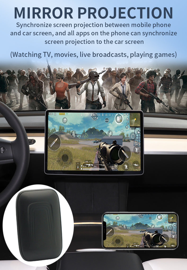 Tesla In-car Wireless CarPlay, 2+16GB Android Box, Built-in YouTube, Netflix, and Other Apps.Tesla Wireless CarPlay Android Box