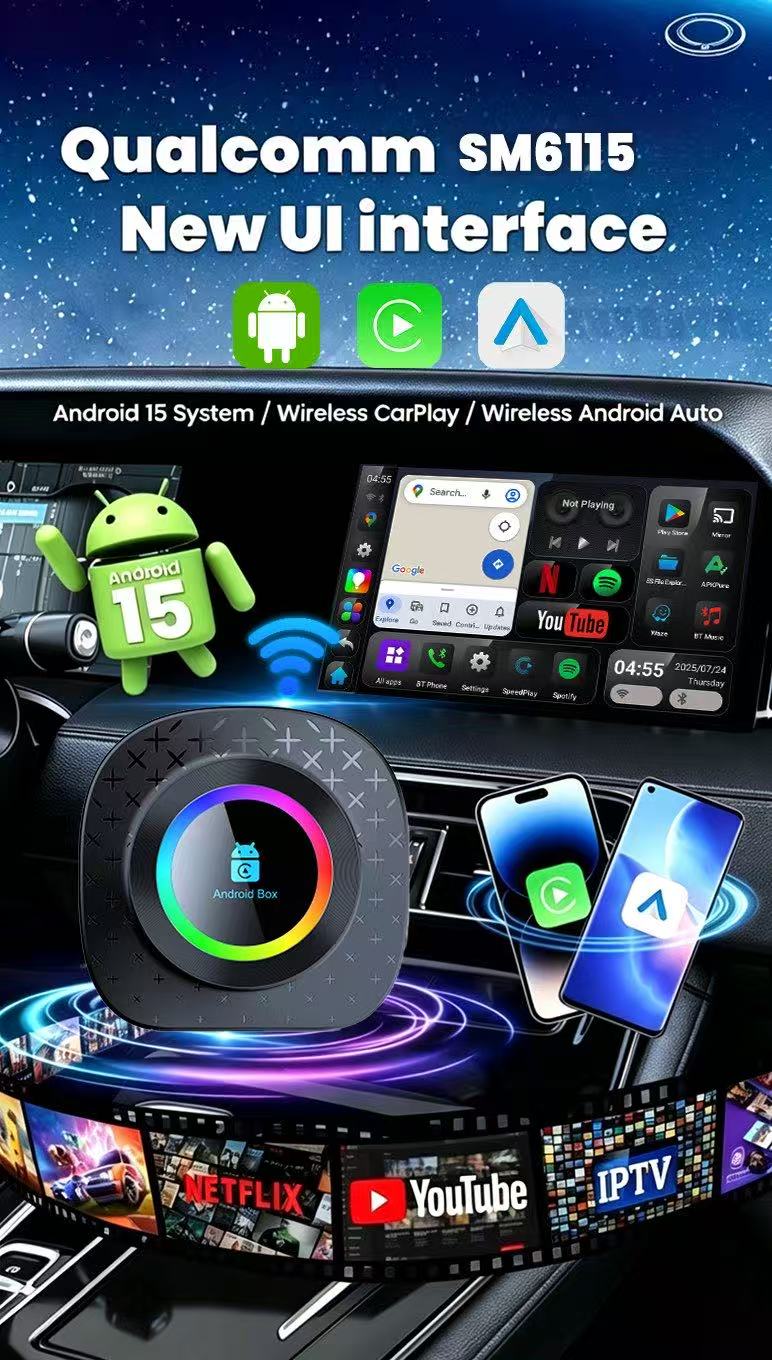 Playaibox 4G+64GB Carplay Android Auto Stereo Video Car Adapter Ai Car Play Box Android 15 Universal Module Wireless Car Play