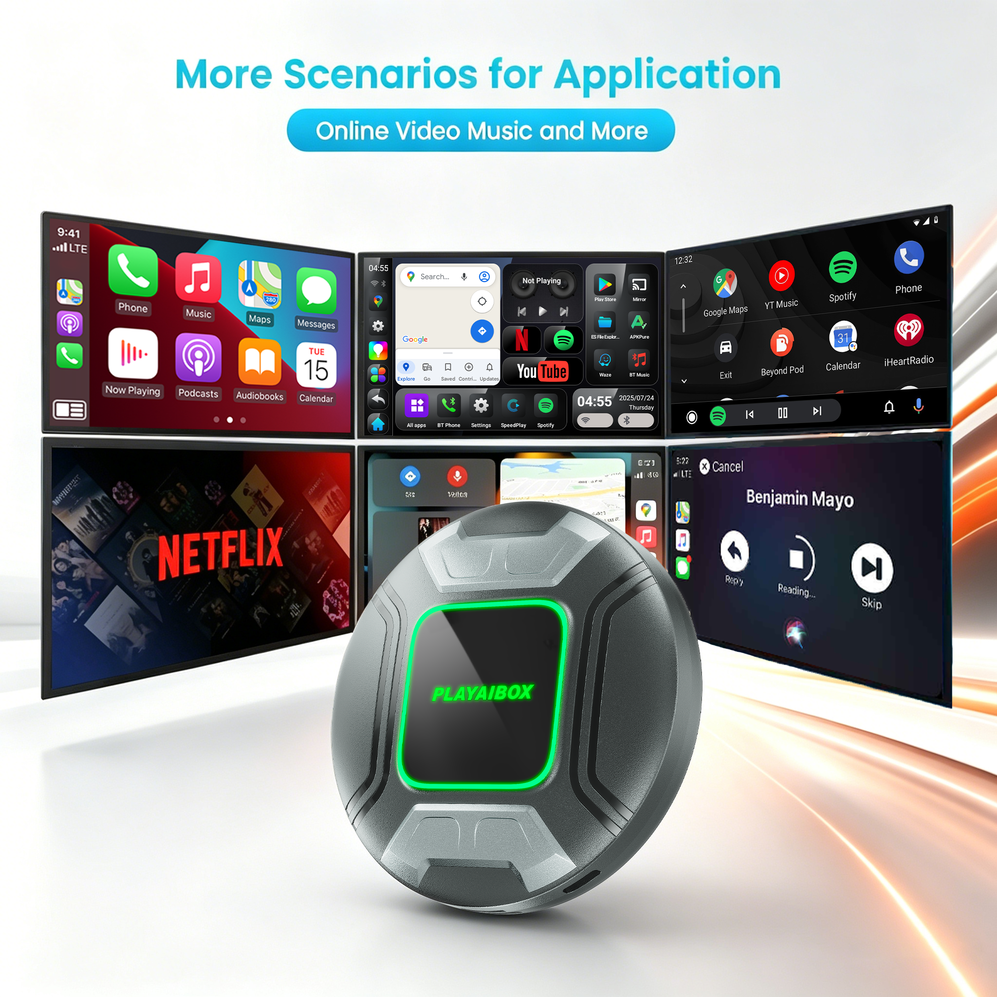 PlayAiBox Qualcomm 6350 Android15 Wireless Carplay AI Box 8GB+128GB Mirrolink 5G Network HDMI Car Multimedia for YouTube Netflix