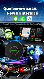 PlayAiBox Android 15 System Wireless CarPlay Ai Box 4GB+64GB Built-in Gps for Youtube Netflix for OEM Car With Wired Carplay